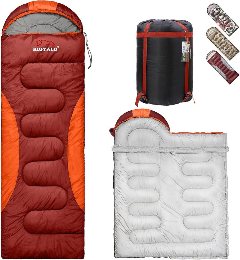rioyalo 0 Degree Winter Sleeping Bags for Adults Camping (450GSM) - Temp Range (5F–32F) Portable Waterproof Compression Sack- Camping Sleeping Bags for Big and Tall in Env Hoodie: Backpacking Hiking 4 Season - Image 3